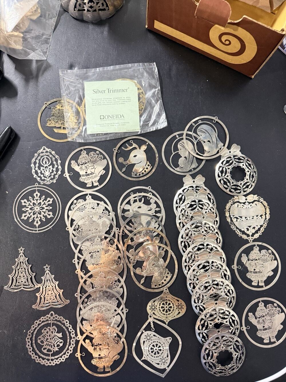 Vintage Oneida Silver Trimmer Silverplate Christmas Ornament Lot Santa Reindeer